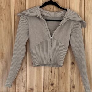 Women’s Ribbed Zip-Up Sweater Jacket - Light Taupe